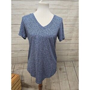 Athleta Top Breezy Scoop Neck V-Neck Tee Micro Leopard Print Blue Women's Small‎